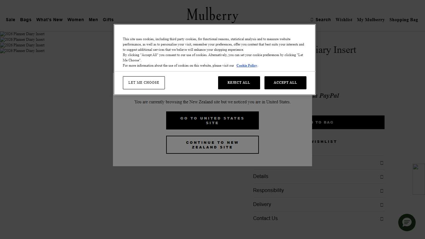 Mulberry 2026 Planner Diary Insert White Paper Women